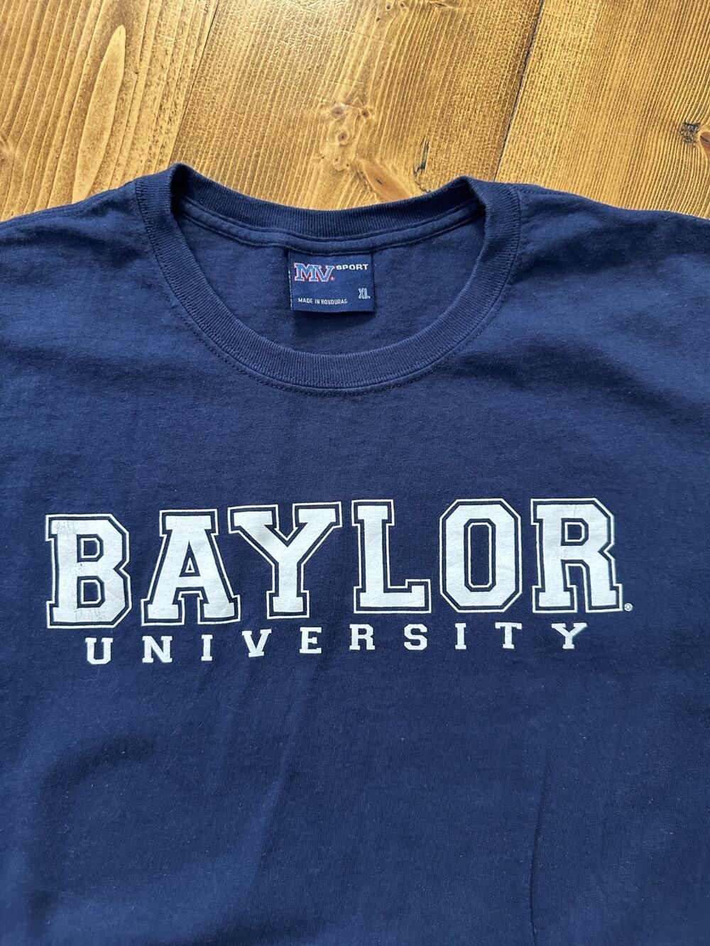 Vintage MV Sport Baylor University Texas T-Shirt Size XL Blue Block Logo Tee